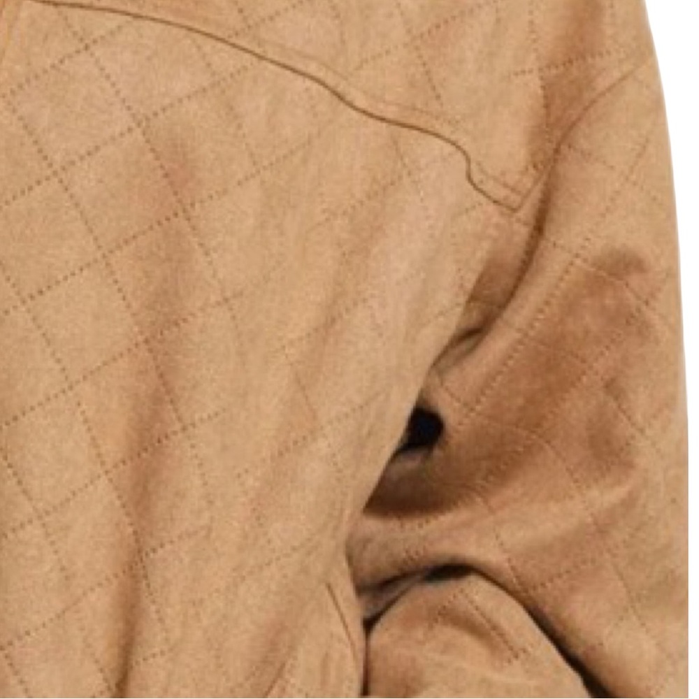 LE LIS Diamond Quilted Suede Front Zipper Collared Jacket - Picture 3 of 7